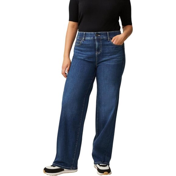 Women's Plus Size Wide Leg High-Rise Jeans Comfort Fit Stretch Cotton - Picture 1 of 7